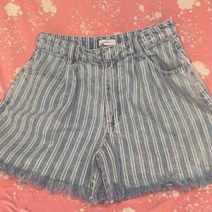 Forever 21 Striped Denim Cut Off Shorts Size 27 High Waisted Retro Frayed